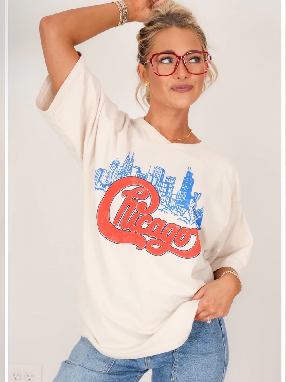 NWOT Daydreamer Chicago Skyline Oversized jersey Short Sleeve tee